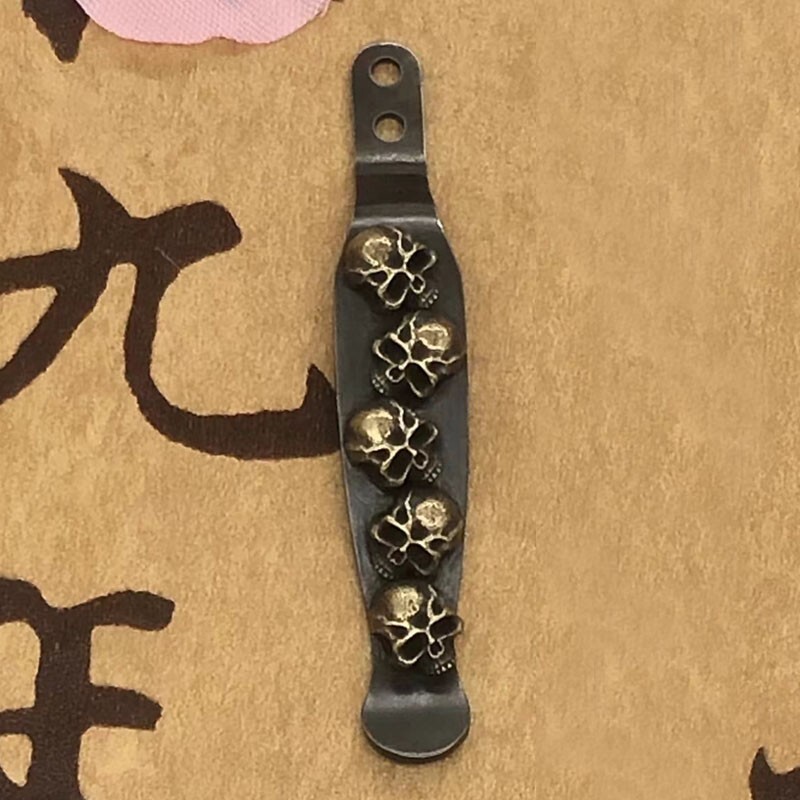 New 1PC Brass 5-Skull+Stainless Steel Pocket Clip for Rick Hinderer XM18 3.5”