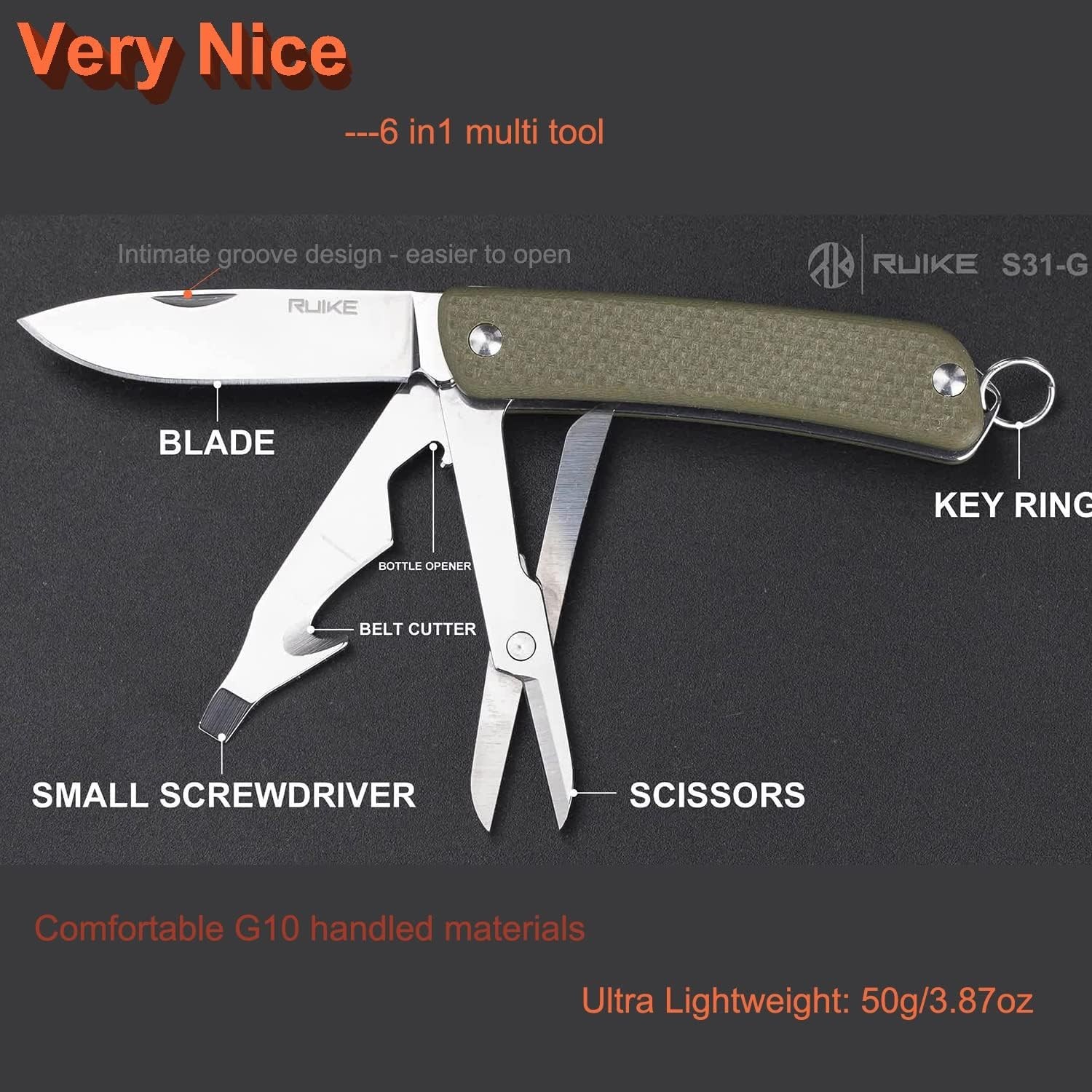 Portable Pocket Knife with 6 Functions Including Scissors and Screwdriver