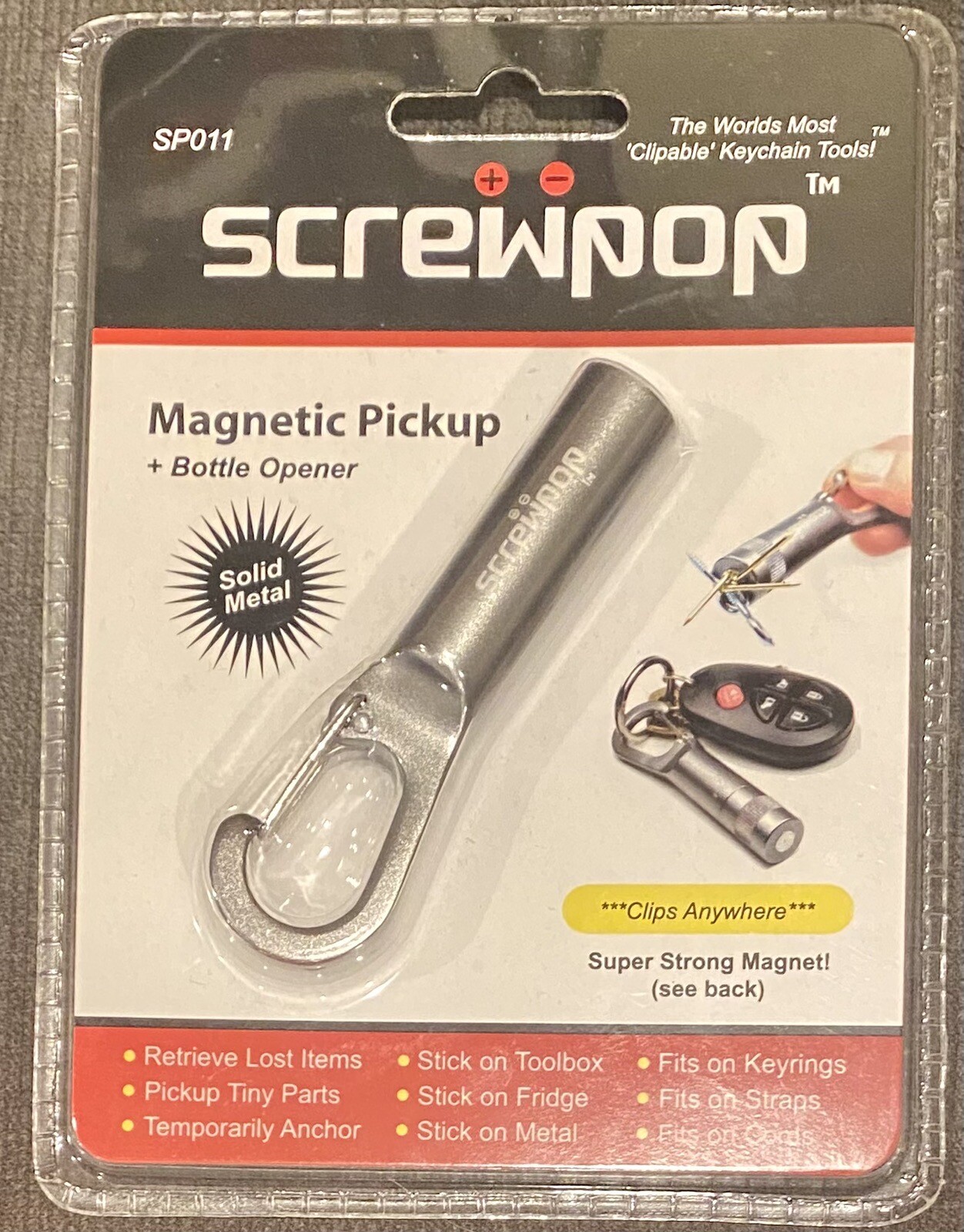 Screwpop Keychain Tools Flashlight + Bottle Opener Clipable 19 Lumens NEW