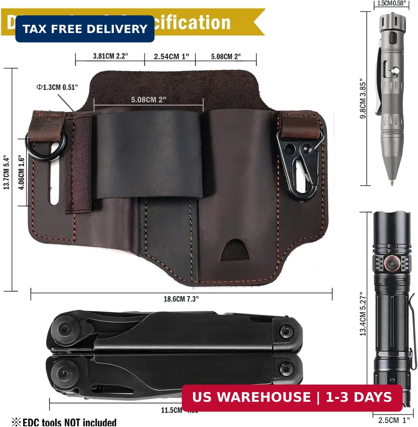 Leather Multitool Sheath – EDC Belt Organizer for Leatherman Tools, Flashlight,