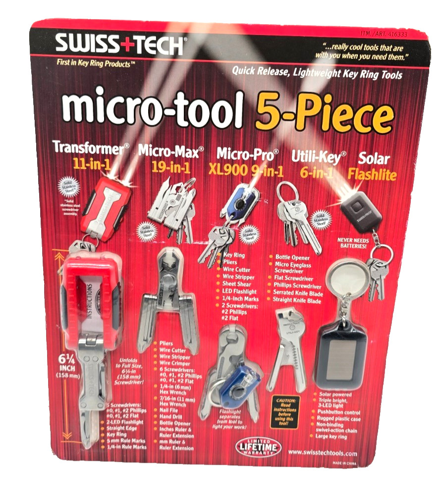 SWISS TECH Micro-Tool 5 Piece Set New-Sealed Key Ring Tool Set