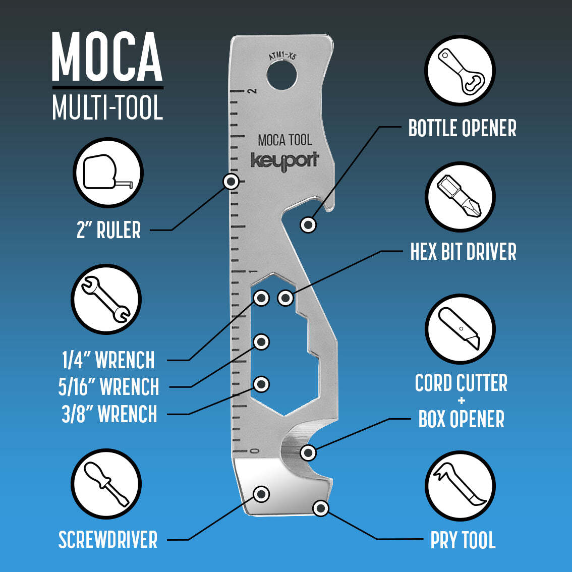 Keyport MOCA 10-in-1 Keychain Multitool | EDC Multi Tool – Prybar, Bottle Opener