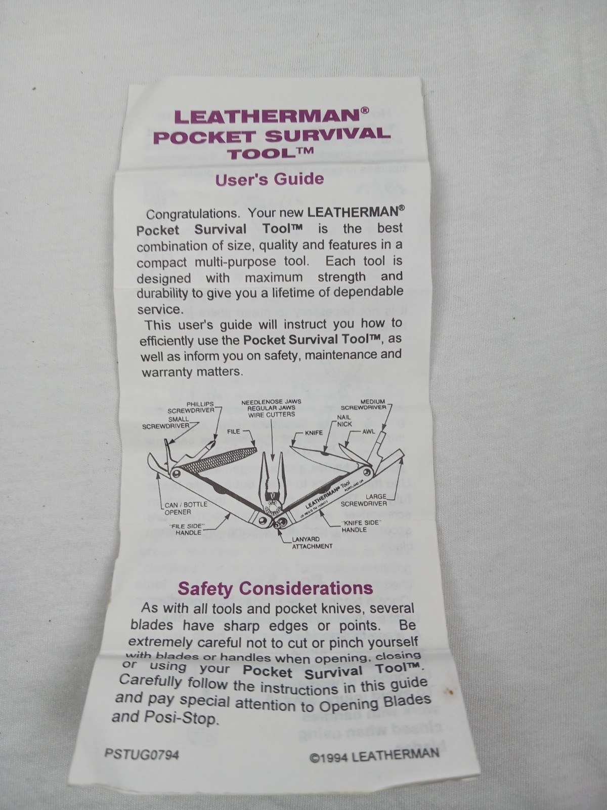 Leatherman Pocket Survival Tool PST 12-in-1 Straight Edge w/ Sheath Box Guide