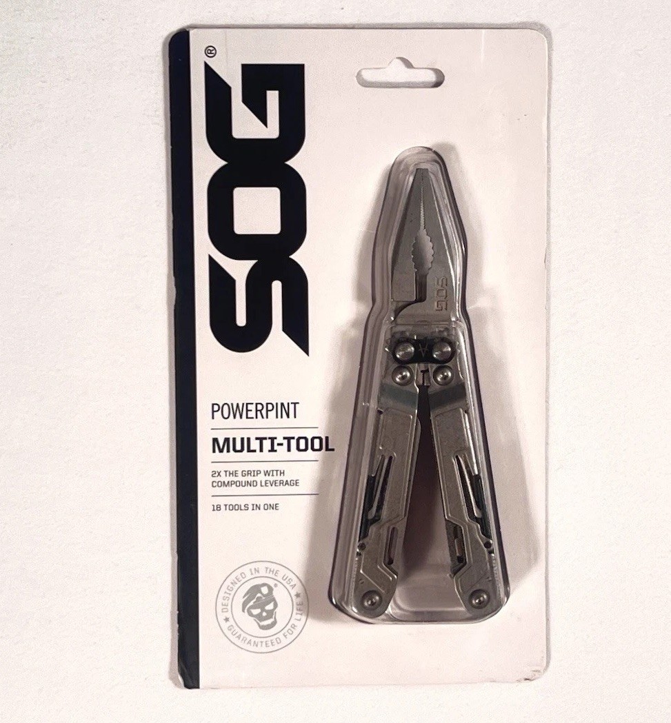 SOG Powerpint Silver Needlenose Pliers Scissors Knife MultiTool PP1001-WMT