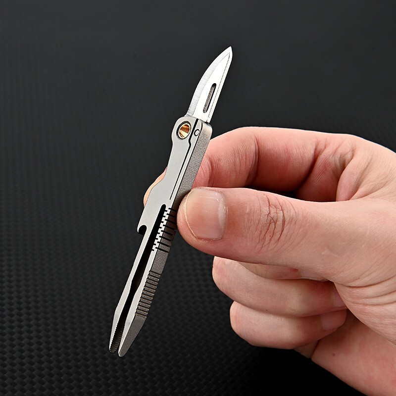 EDC Titanium Alloy Multi Tools Tweezers Opener Pocket Outdoor Folding Knife