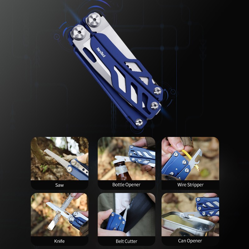 NexTool Flagship Pro Multi Tool Blue Stainless Steel Handles Belt/Cord Cutter