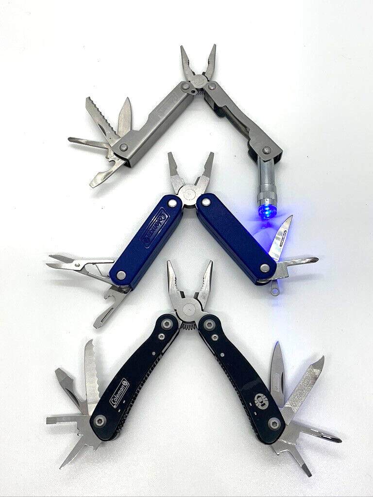 Coleman Mini Multi-Tool Lot Of 3 Pliers Knife Scissors Flashlight Camping EDC