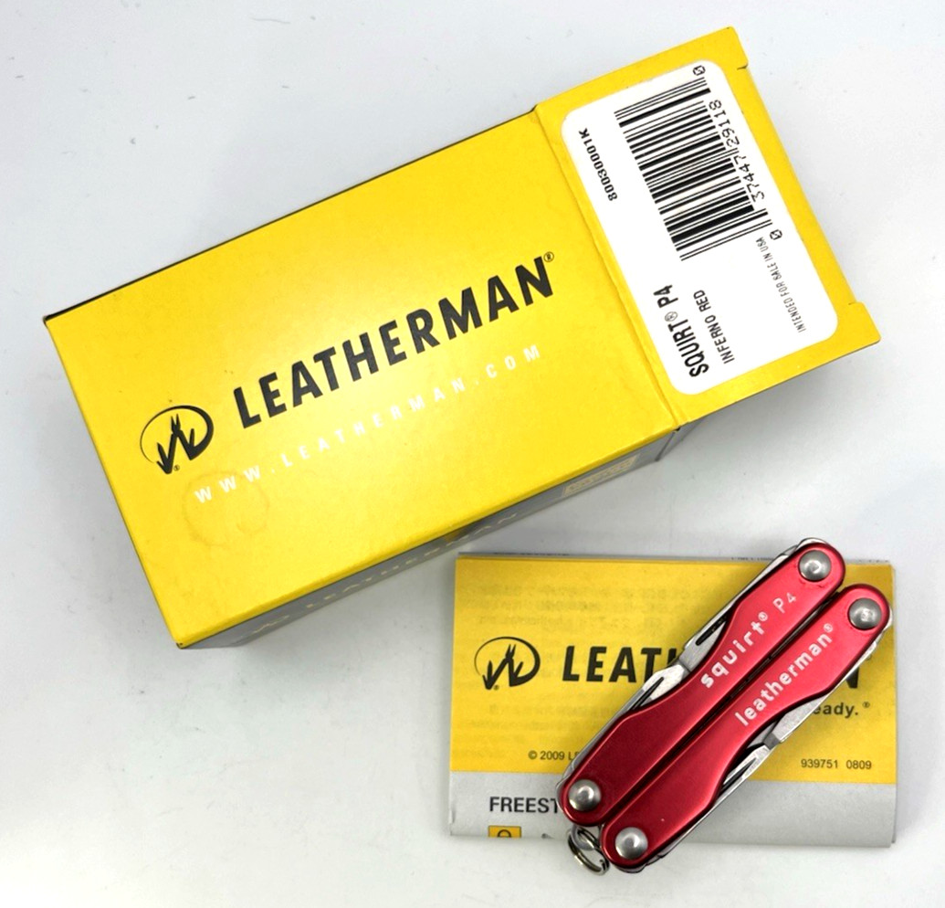 New In Box Leatherman Squirt P4 RED 3M Promo AD Keychain Retired Discontinued