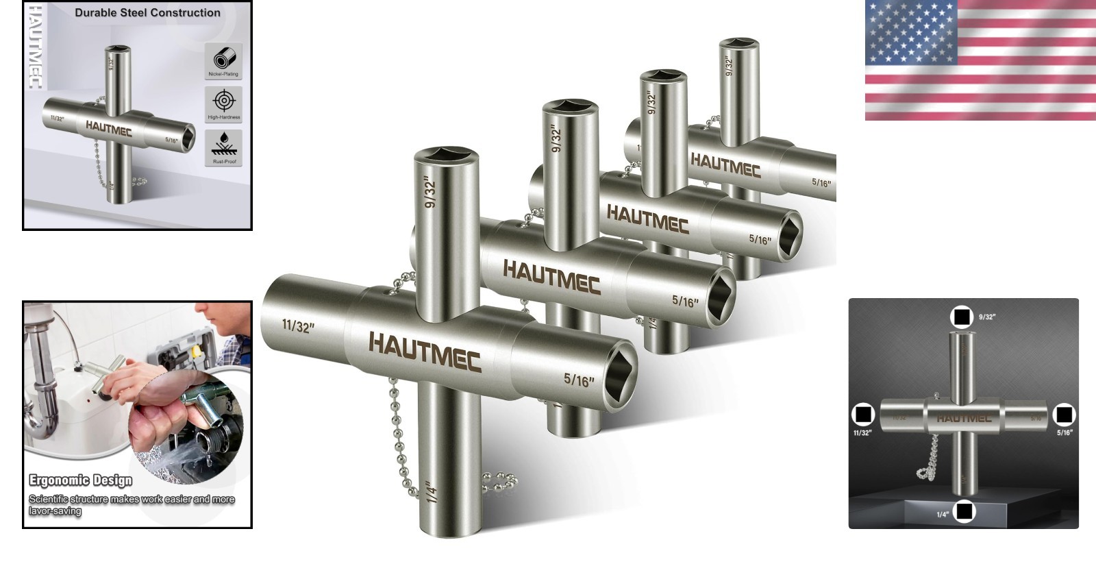 4-Piece Multi-Size Sillcock Water Key Tool Set