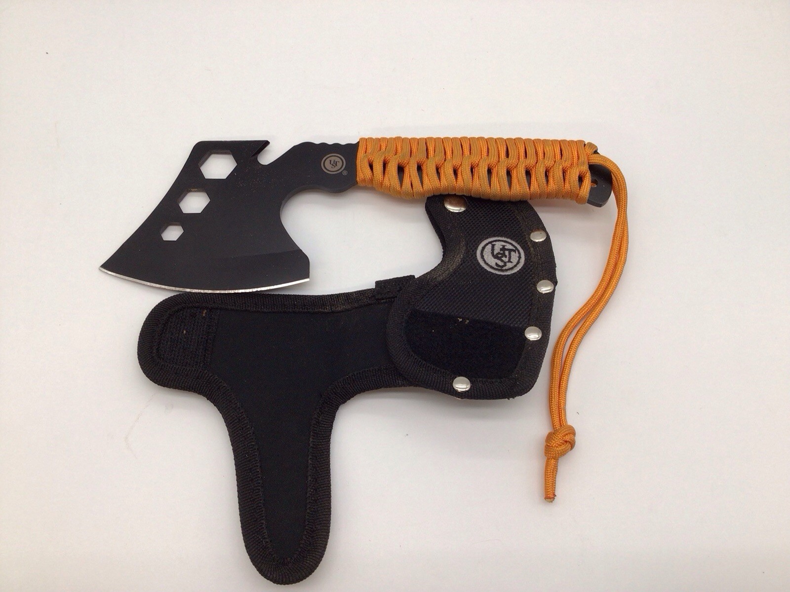 Used UST Survival Axe Hatchet Tool Paracord Handle Hex Wrench Bottle Opener