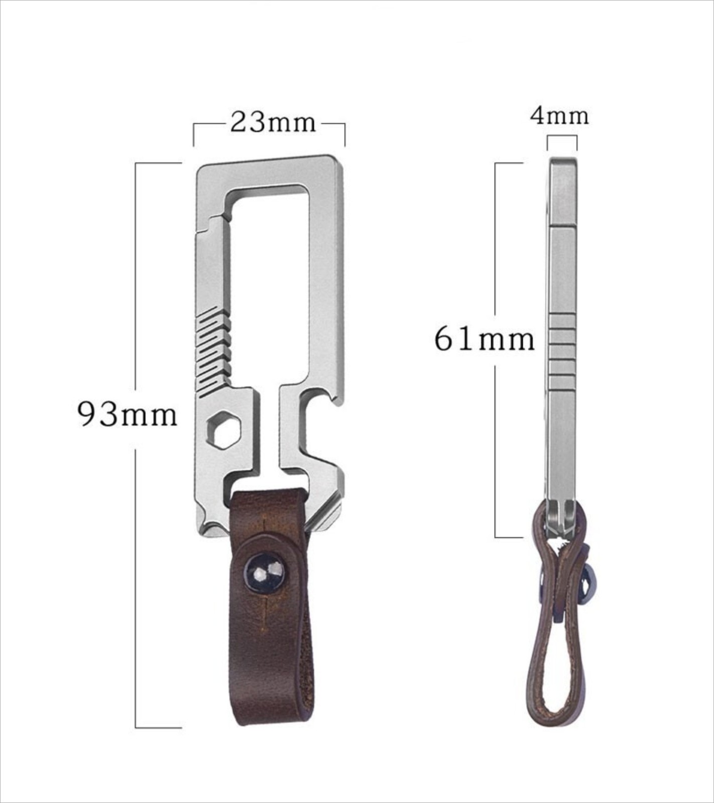 TC4 EDC Titanium Alloy + Leather Multi Tools Keychain Carabiner Car Key Pendant