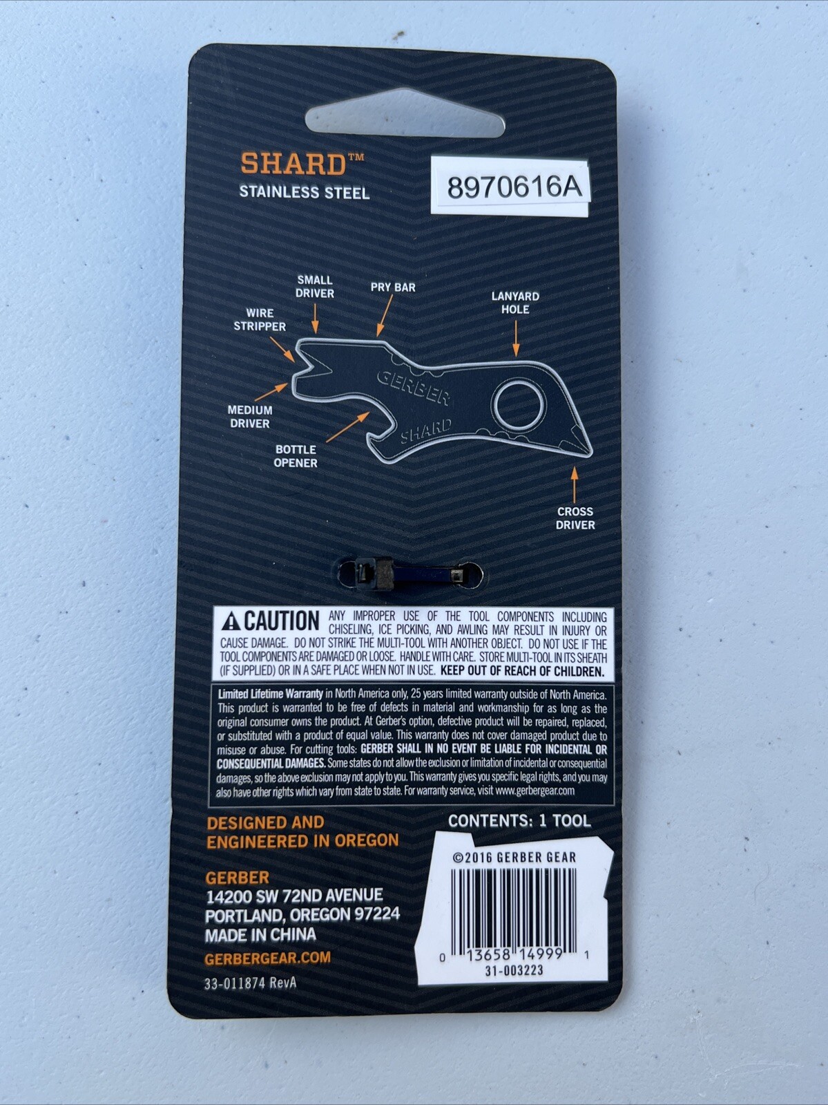GERBER Shard Mini-Tool Keychain/Pocket 7 Function New Bottle Opener Screwdriver