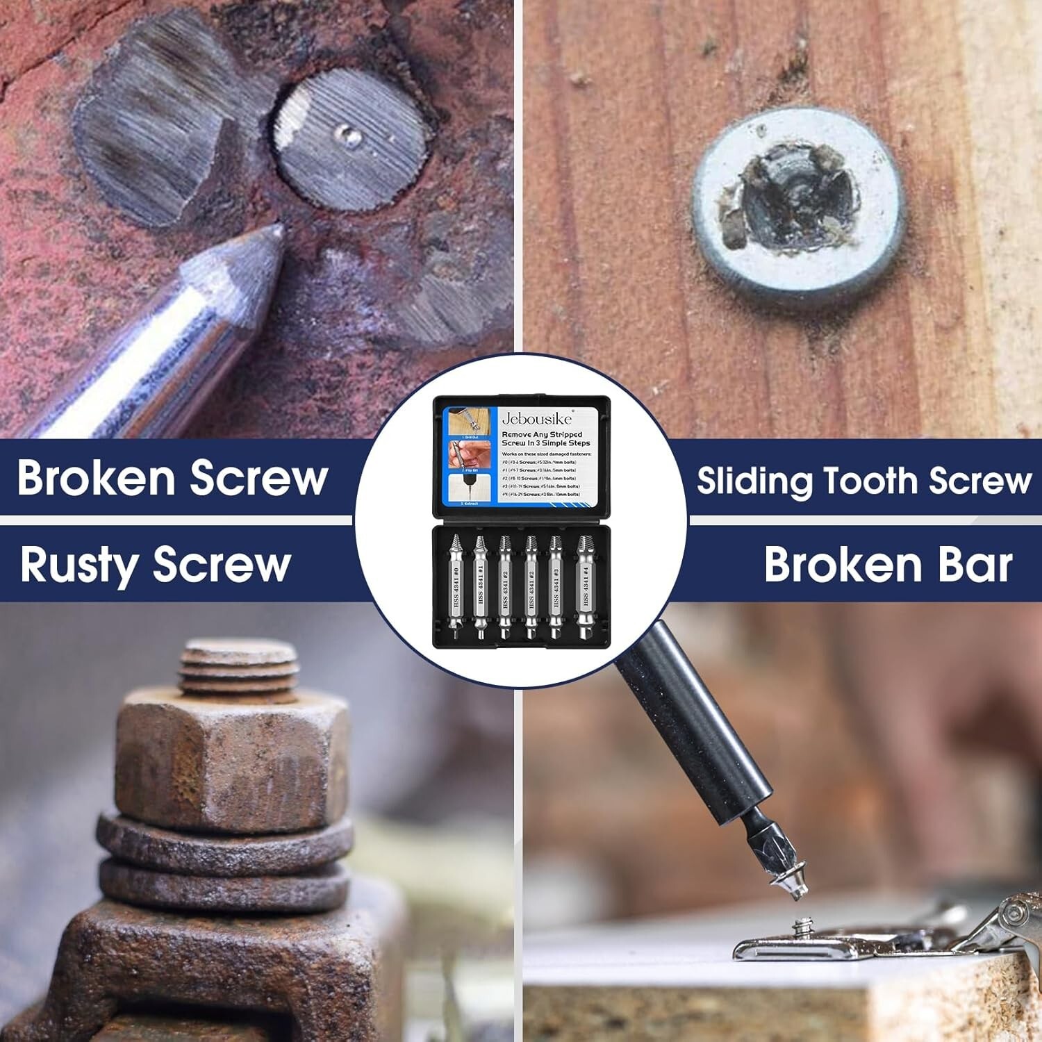 Gifts for Men, 6Pcs Titanium Damaged Screw Extractor Set – Remover for Stripped