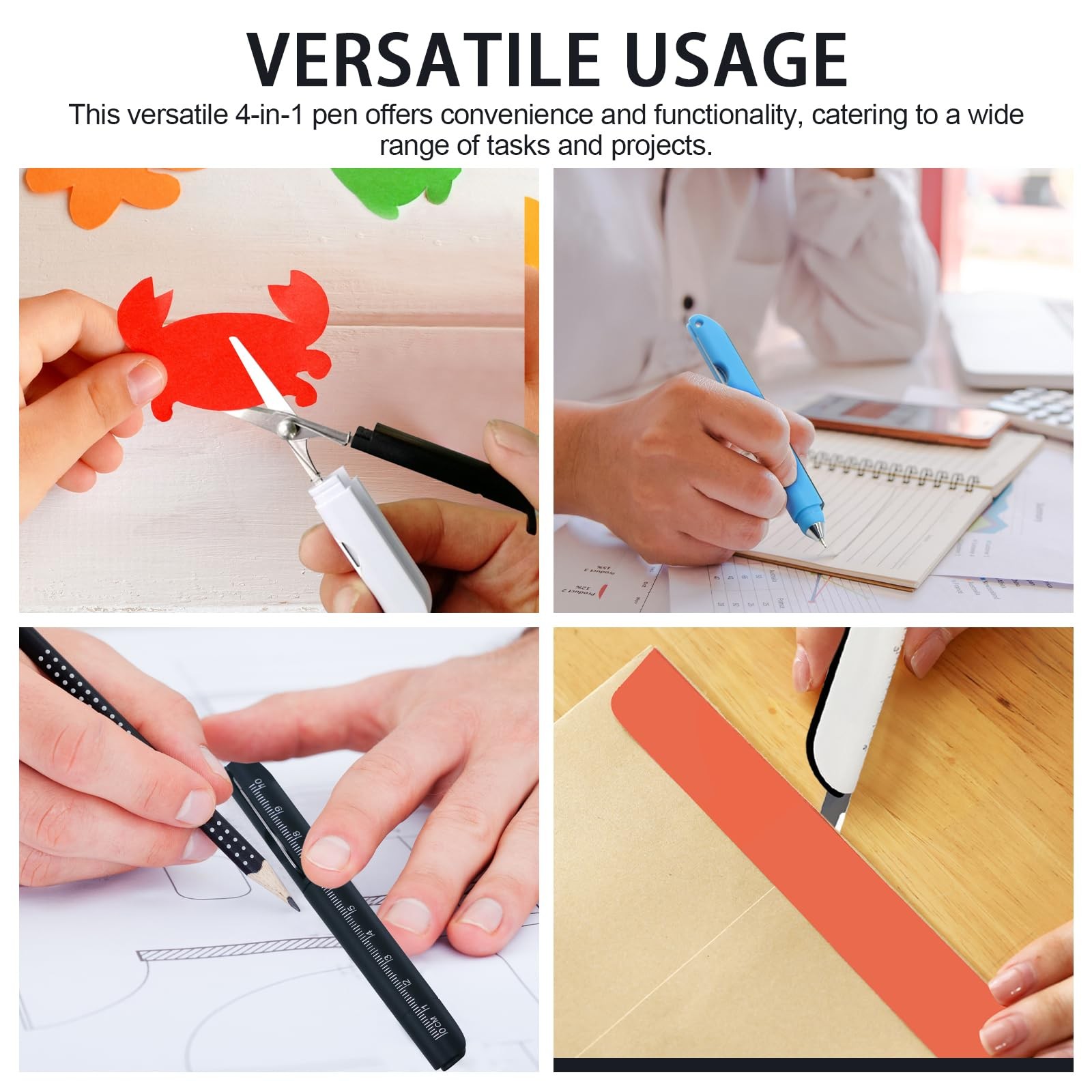 3Pcs Multi-Tool Pen with Scissors, Ruler, and Art Knife – Portable 4 in 1 Utilit