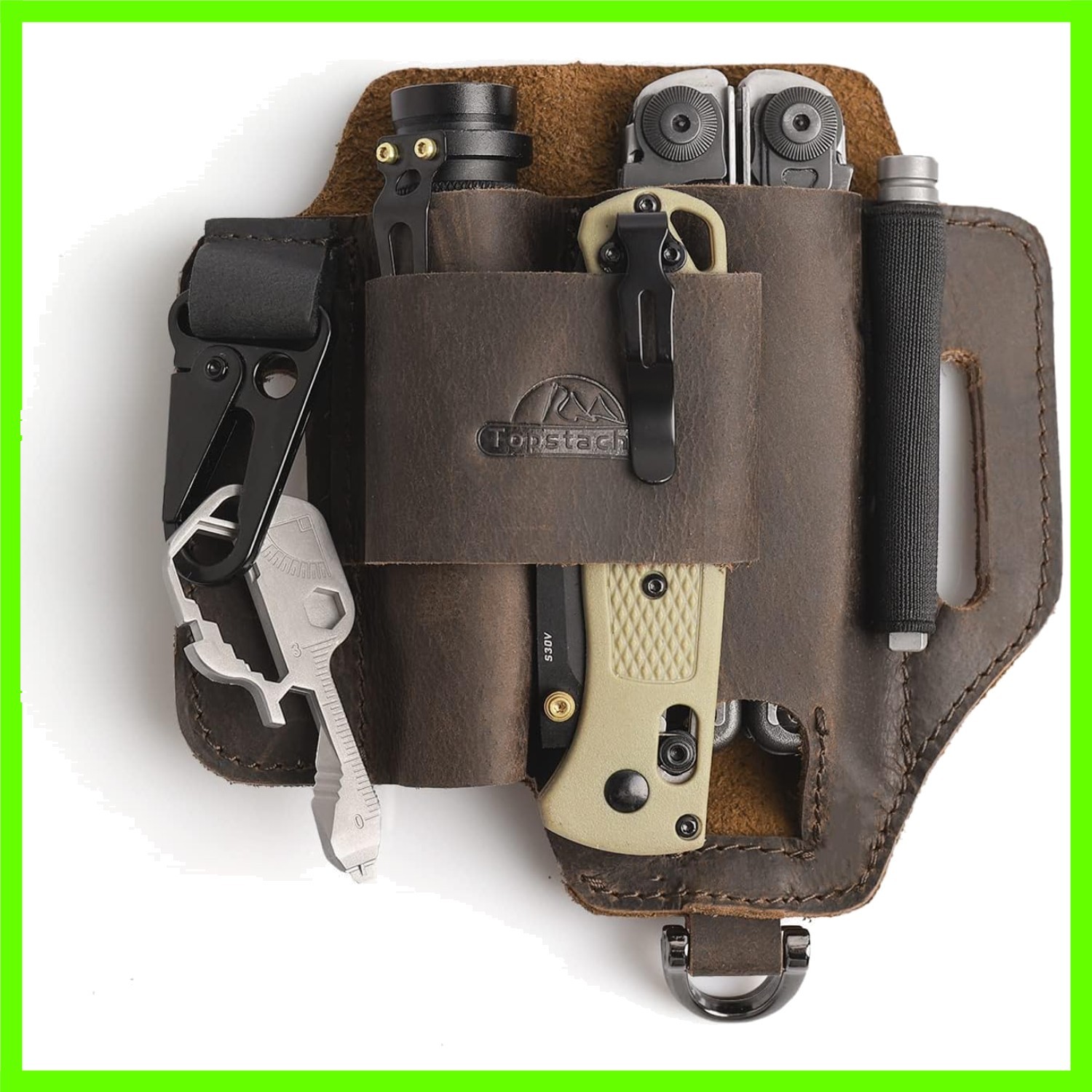 EDC Leather Sheath 6.2×5.8 inches | Multitool and Flashlight Holder for Work