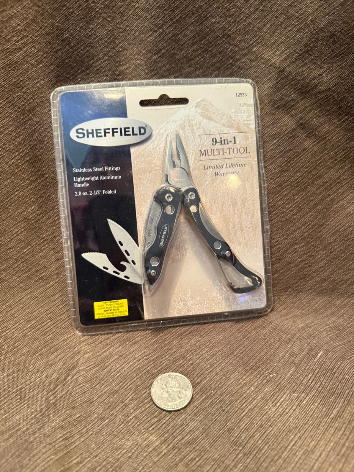 Sheffield 9-in-1 Multi-Tool #12933 Aluminum Handle 2.5″ Folded NOS Sealed Bliste