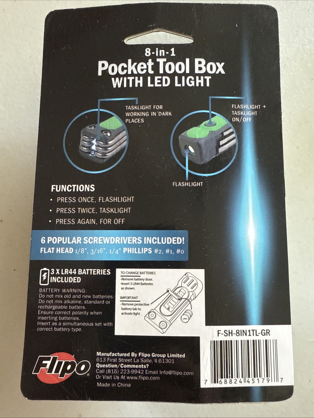 Flipo 8 In 1 Pocket Tool With LED Light