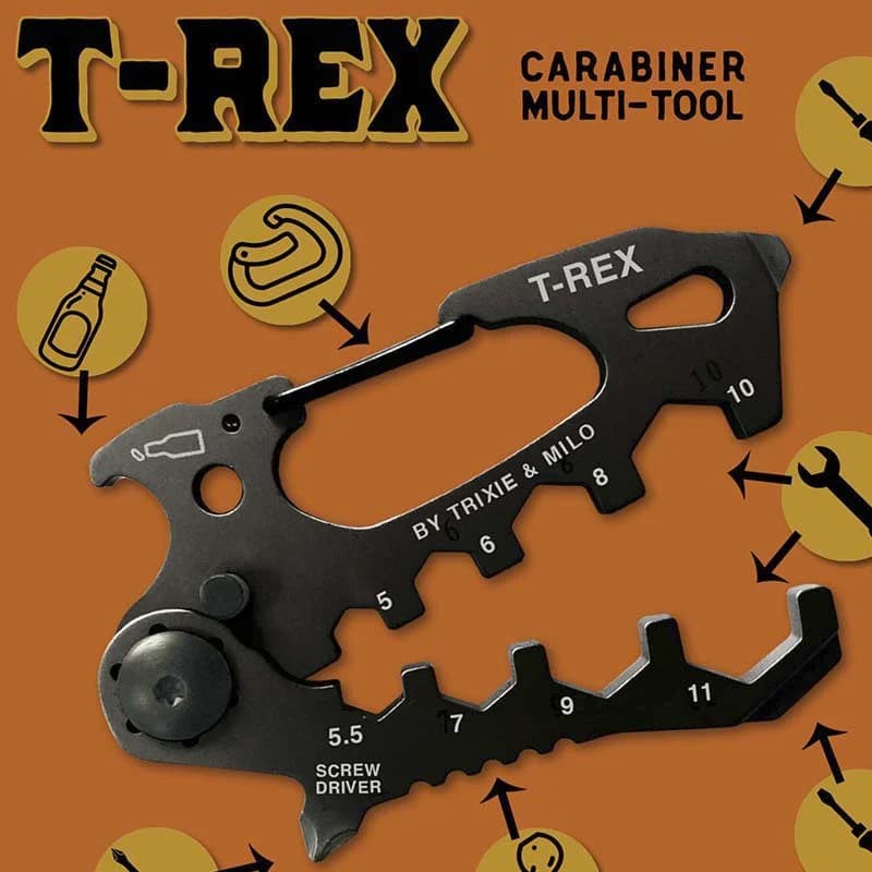 Trixie and Milo T-Rex Multifunction Keyring, Carabiner Tool