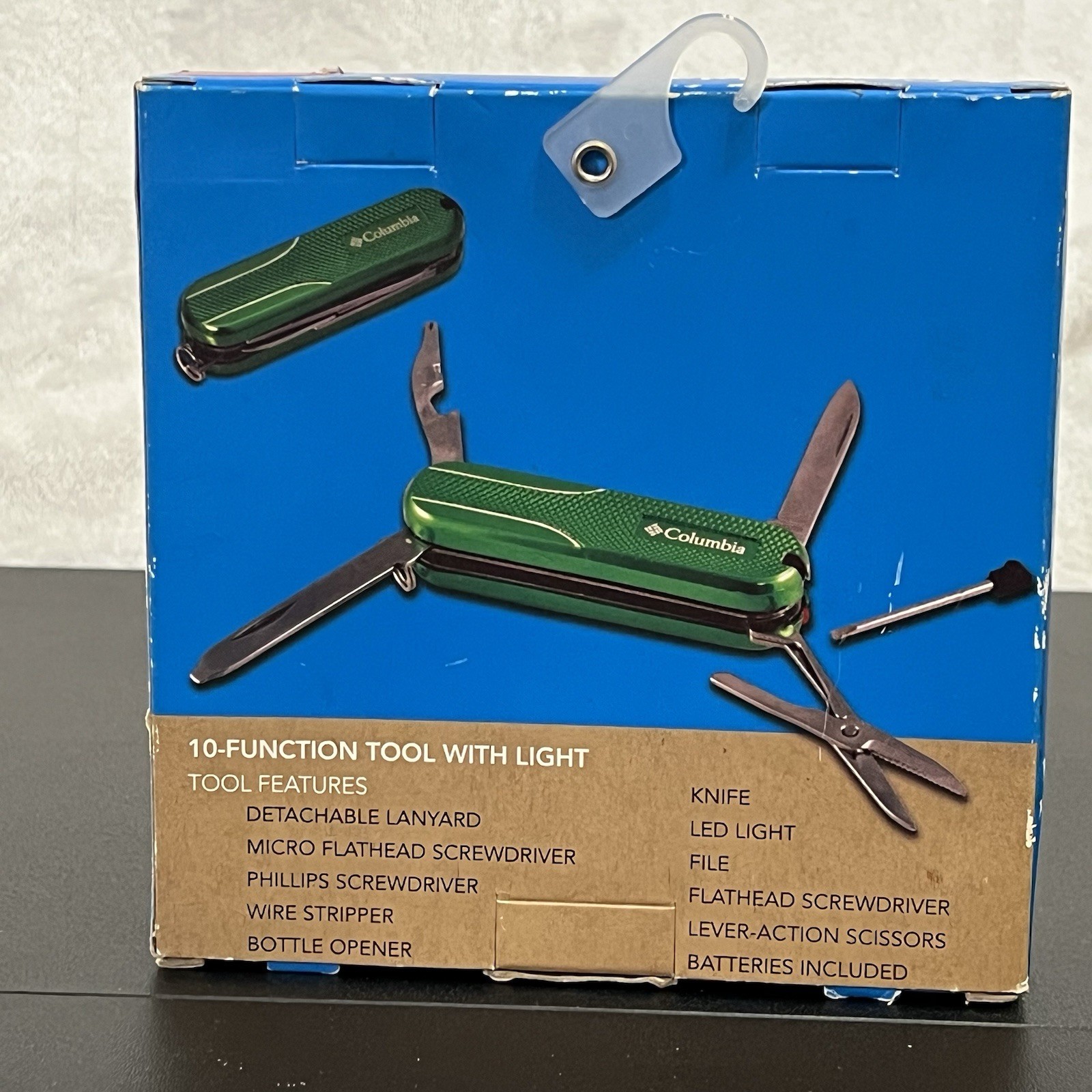 COLUMBIA 10 Function RED Pocket Tool Knife Scissors Strap w/ Light NEW Sealed
