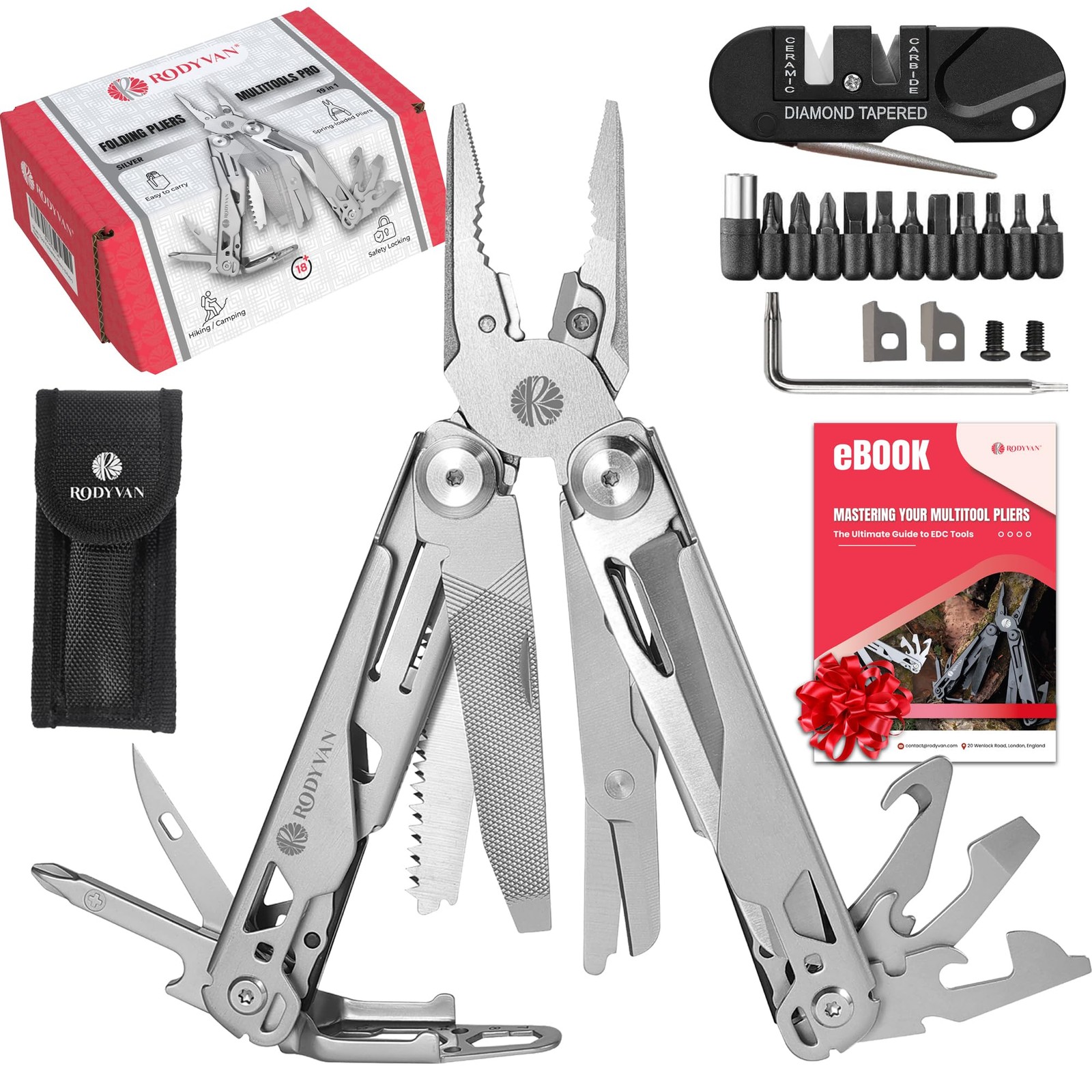Multitools, 19in1 Stainless Steel Multi-Function Pliers with Sharpener, Screwdriver…