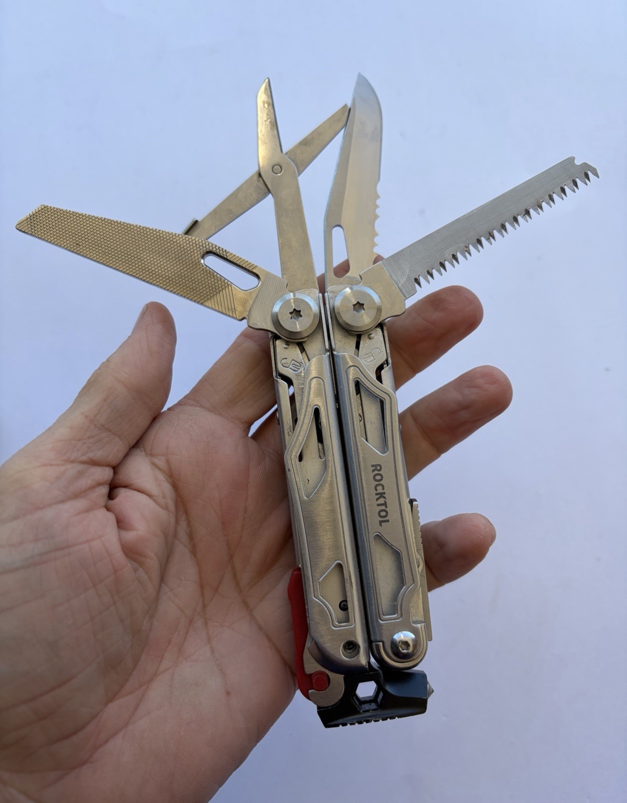 ROCKTOL MULTITOOL 22-IN-1 W/SHEATH & FIRE STARTER/WHISTLE & MORE, EXCELLENT