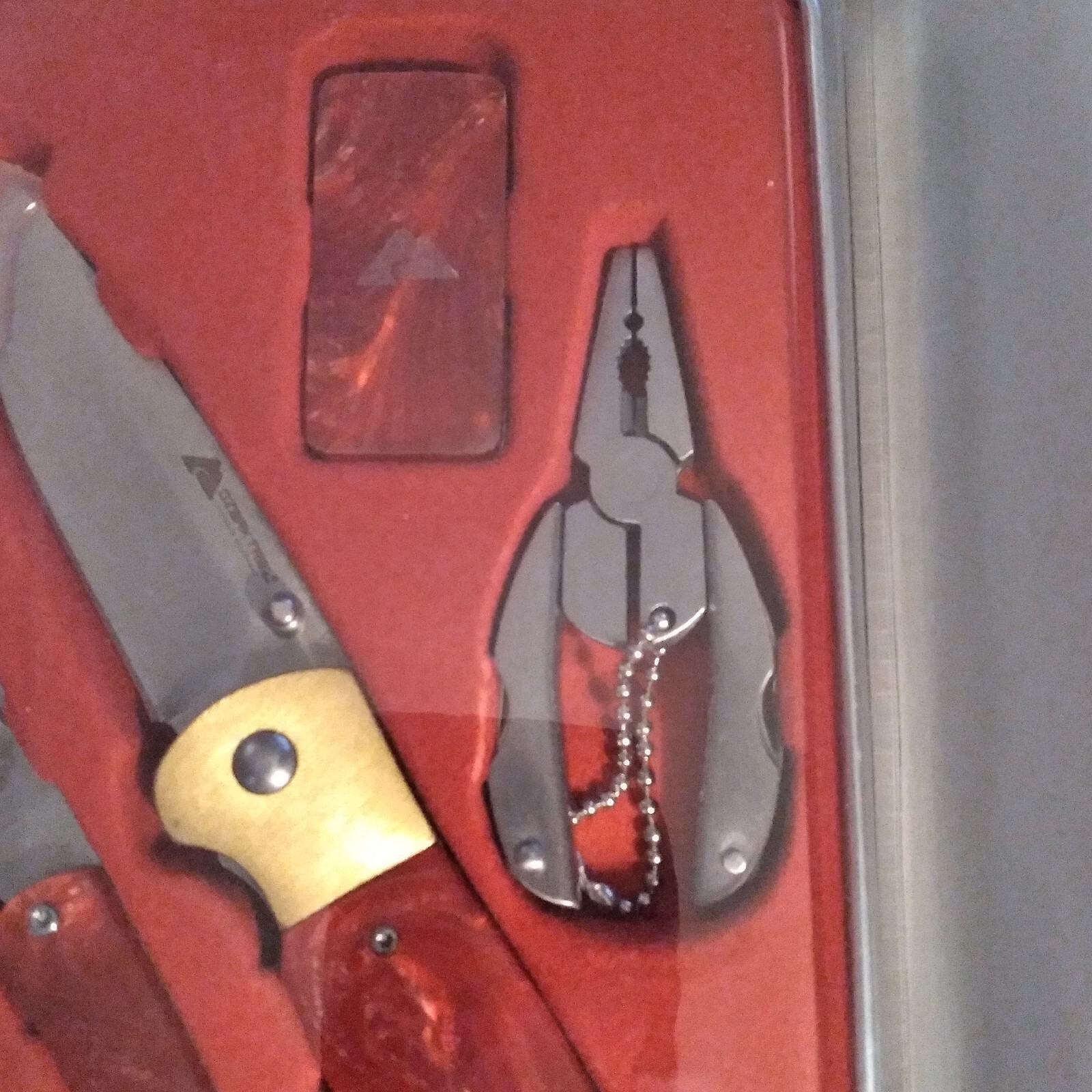 OZARK TRAIL 5 Pc COMBO SET 2 Knives Multi Tool Money Clip Pliers Metal Tin NEW