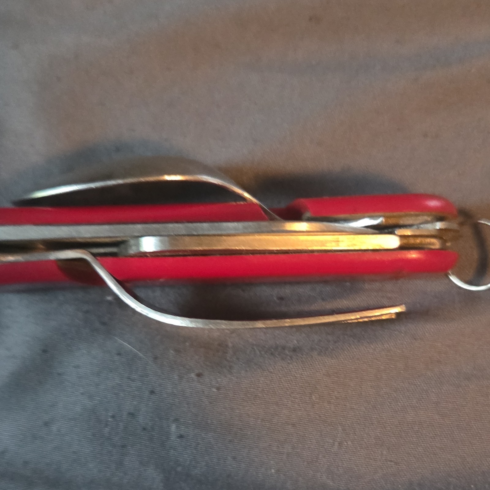 Sharp Red Camping Multi-Tool 5-in-1 Knife Fork Spoon Can/Bottle Opener