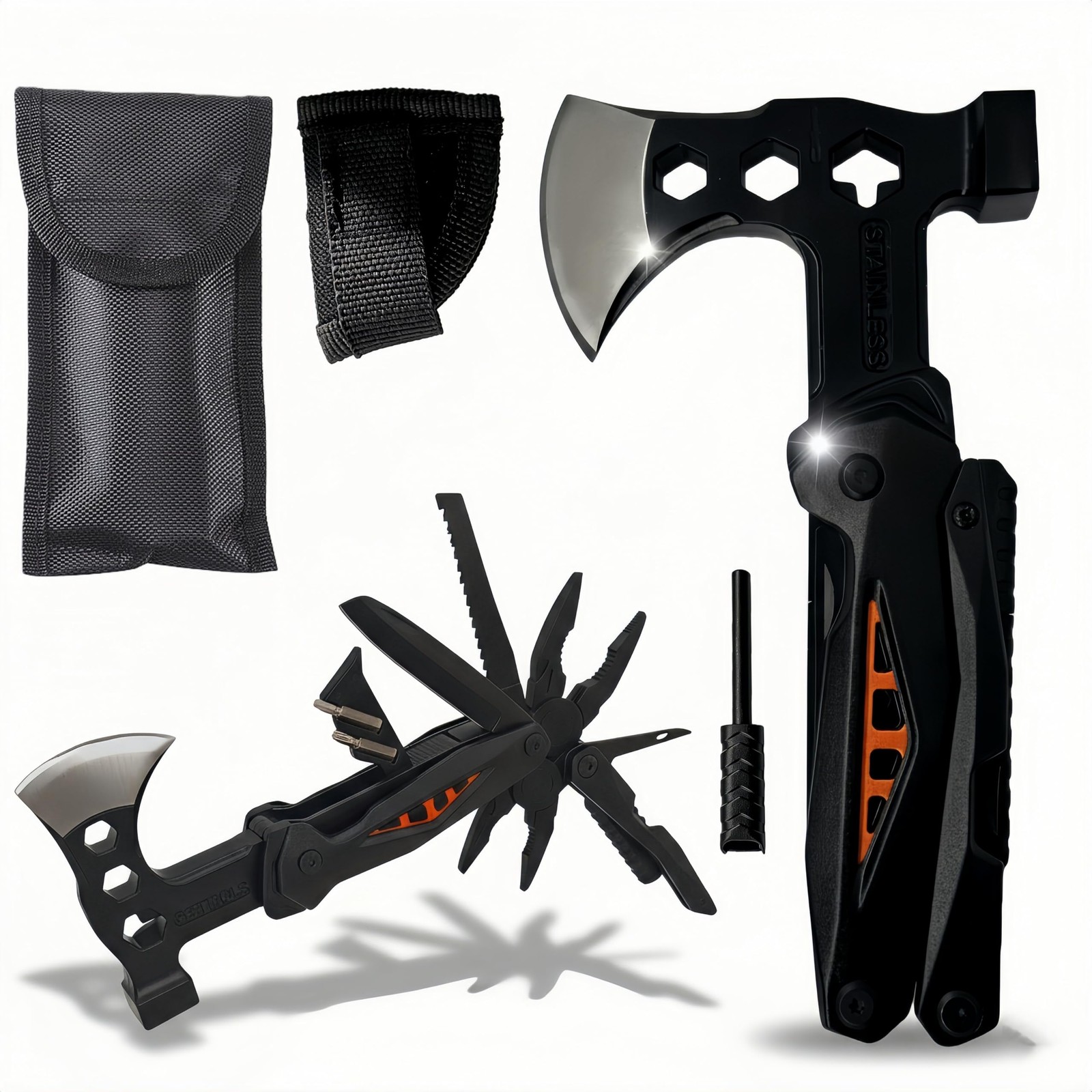 18-in-1 Multitool Hatchet Camping Axe with Hammer & with Protective Sheath, S…