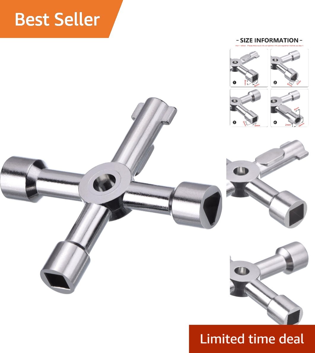 Versatile 4-Way Utility Key – Zinc Alloy Design for Electrical & Plumbing
