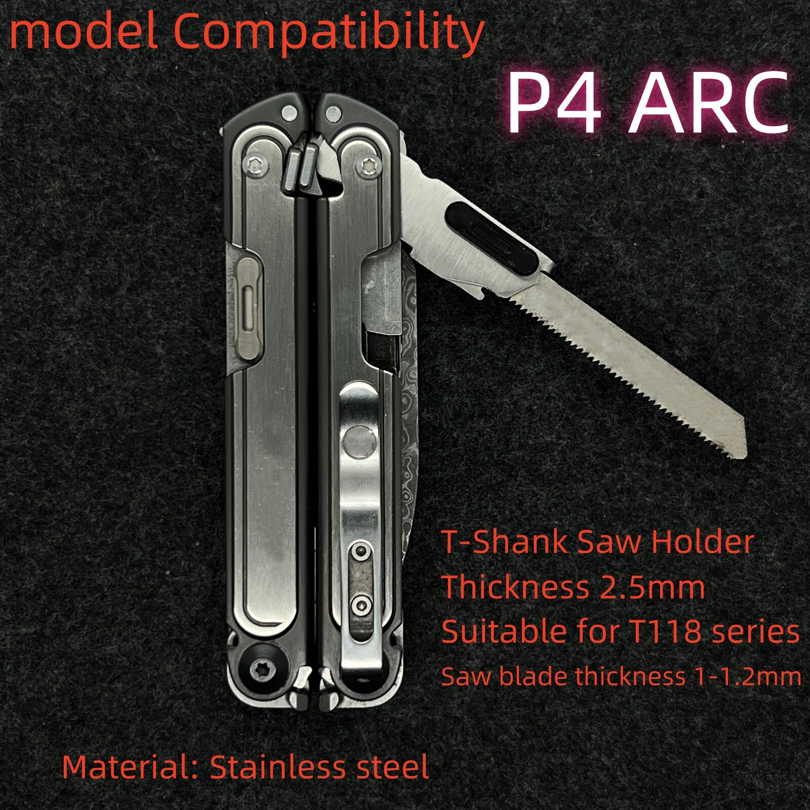 Stainless steel Saw T-Shank Holder with Thumb Grip for Leatherman Free P4 ARC