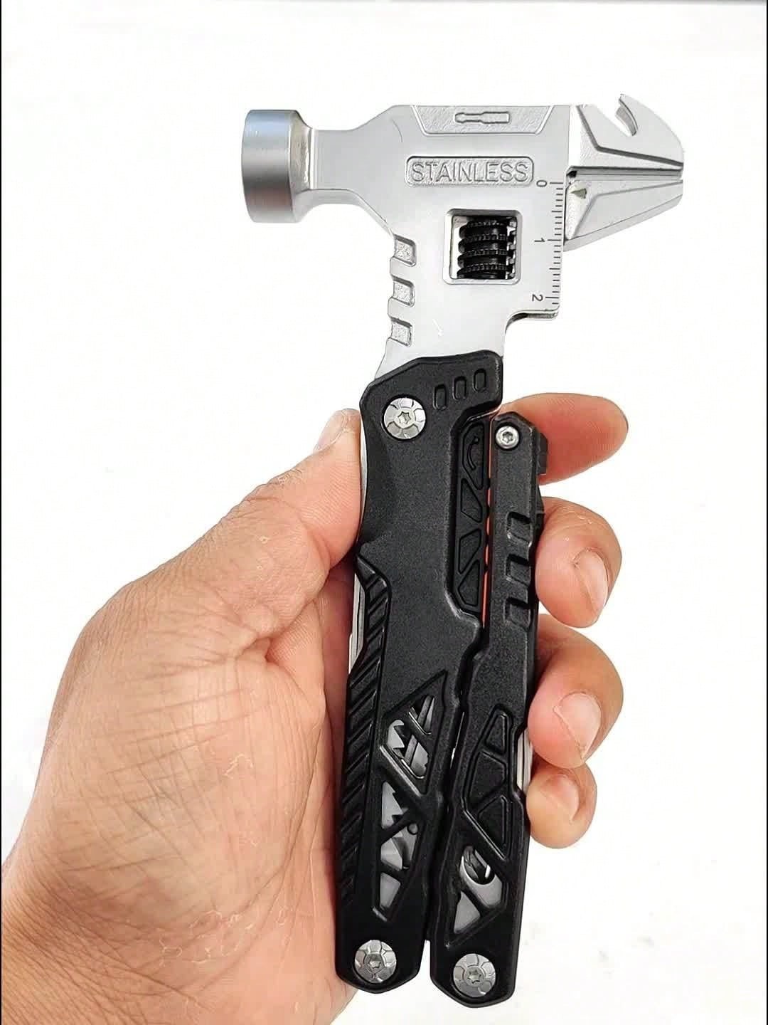 Multi-Tool Adjustable Wrench Hammer Pliers Survival Gear No Blades For Camping