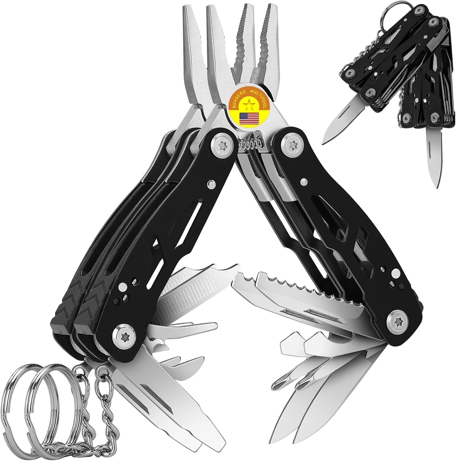 2PCS Bovgero Mini Multitool Pliers 15 in 1 Handmade Keychain Multi Tool Gift Men