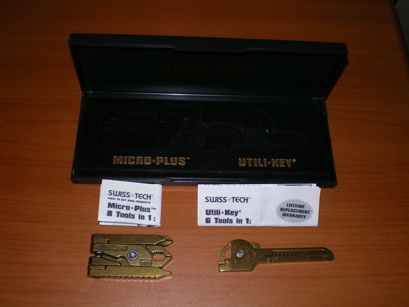 SWISS TECH Brass Finish Micro Plus & Utili Key * Looks New in Box & Instructions