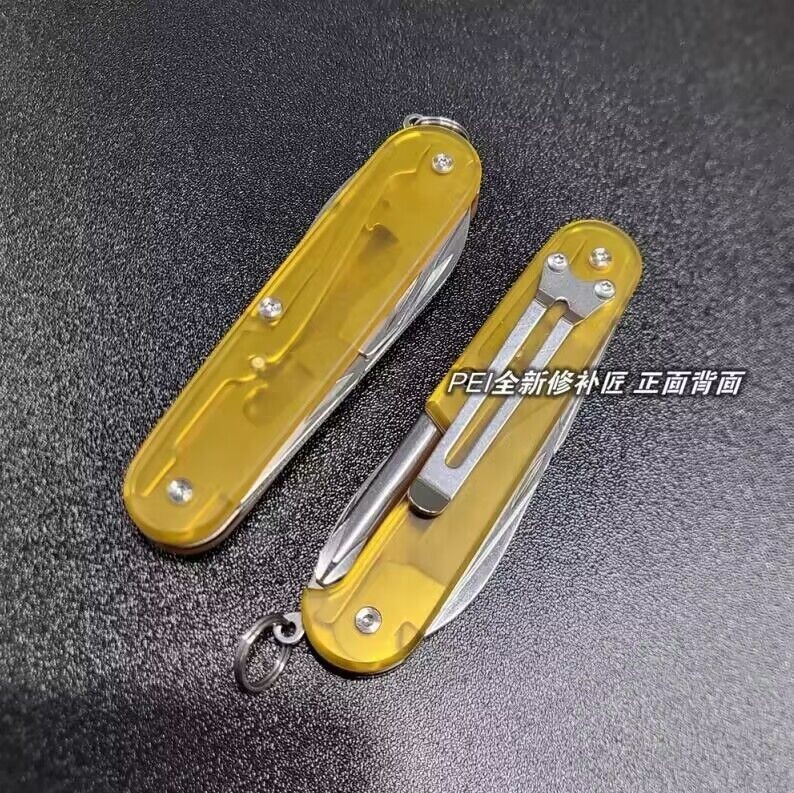 1 Pair ULTEM PEI Scales with Pocket Clip for 91mm Victorinox Swiss Army Knife