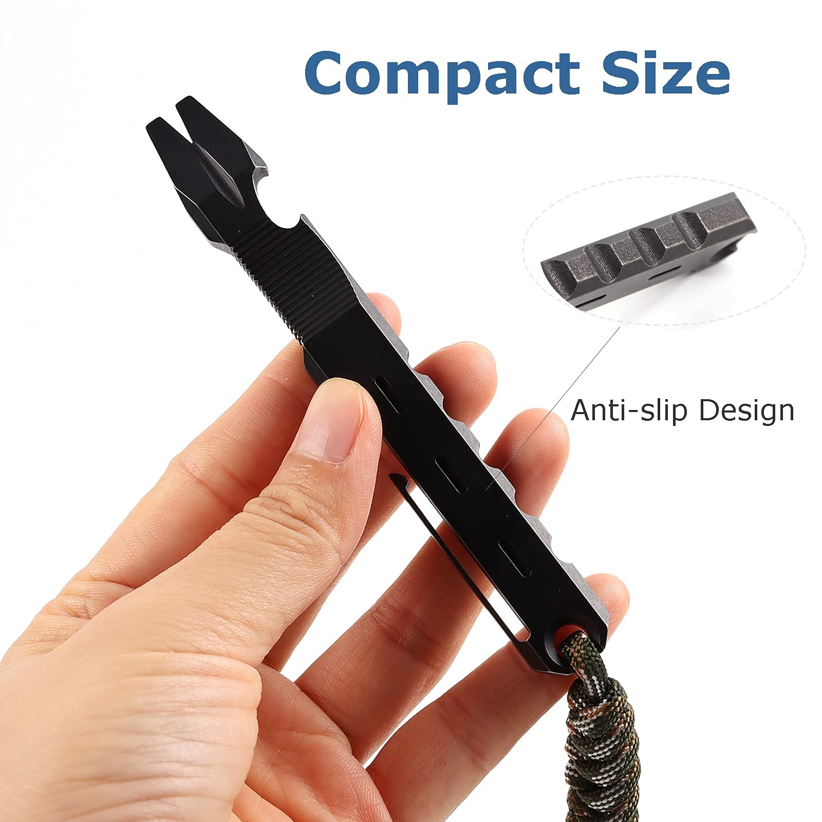 Titanium Pry Bar with Nail Puller Bottle Opener Function with Pocket Clip (Bl…