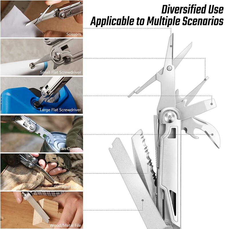 Flissa 16 In 1 Multi Tool Pliers Portable Outdoor Survival Compact Folding Knife
