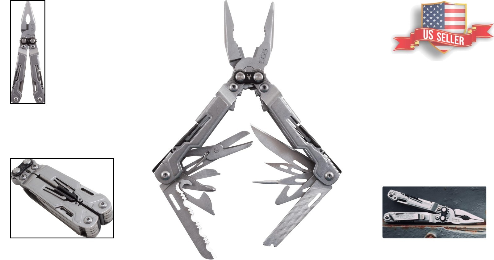PowerPint Compact Stainless Steel Multi-Tool with 18 Essential Tools, Stone Wash
