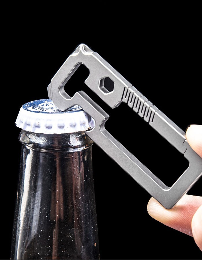 TC4 EDC Titanium Alloy + Leather Multi Tools Keychain Carabiner Car Key Pendant