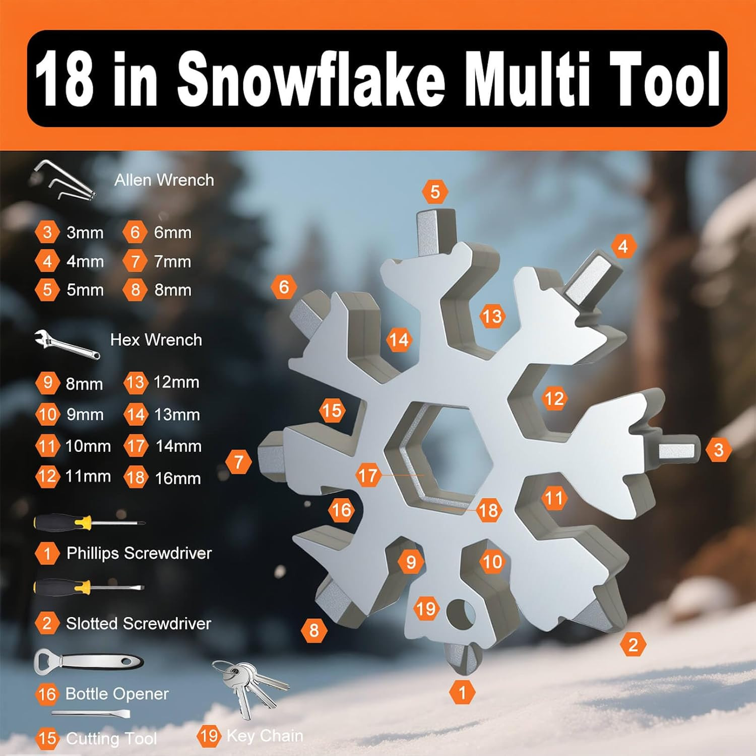 Snowflake Multi Tool 2 Pack – Stainless Steel 18 in 1 Multitool with Carabiner,B