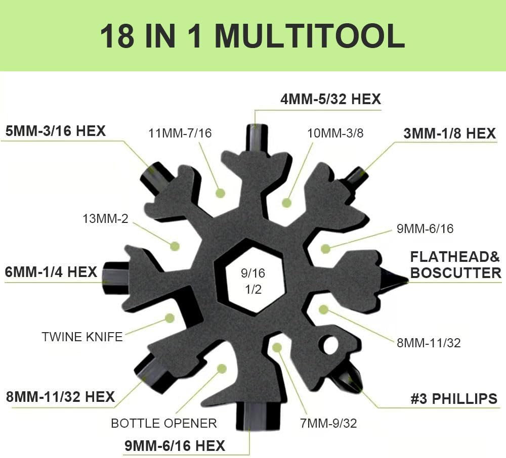 Stocking Stuffers for Men, 18 in 1 Snowflake Multi Tool, Stainless Steel Snowfla