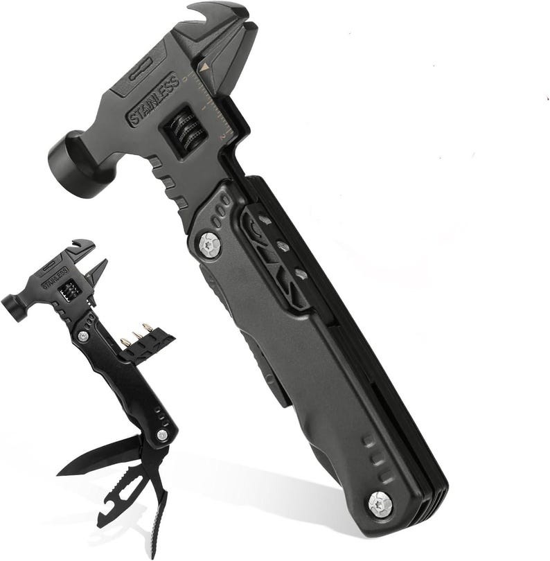 Custom Engraved Stainless Steel Black Multi-Tool Hammer Camping Gift for Husband