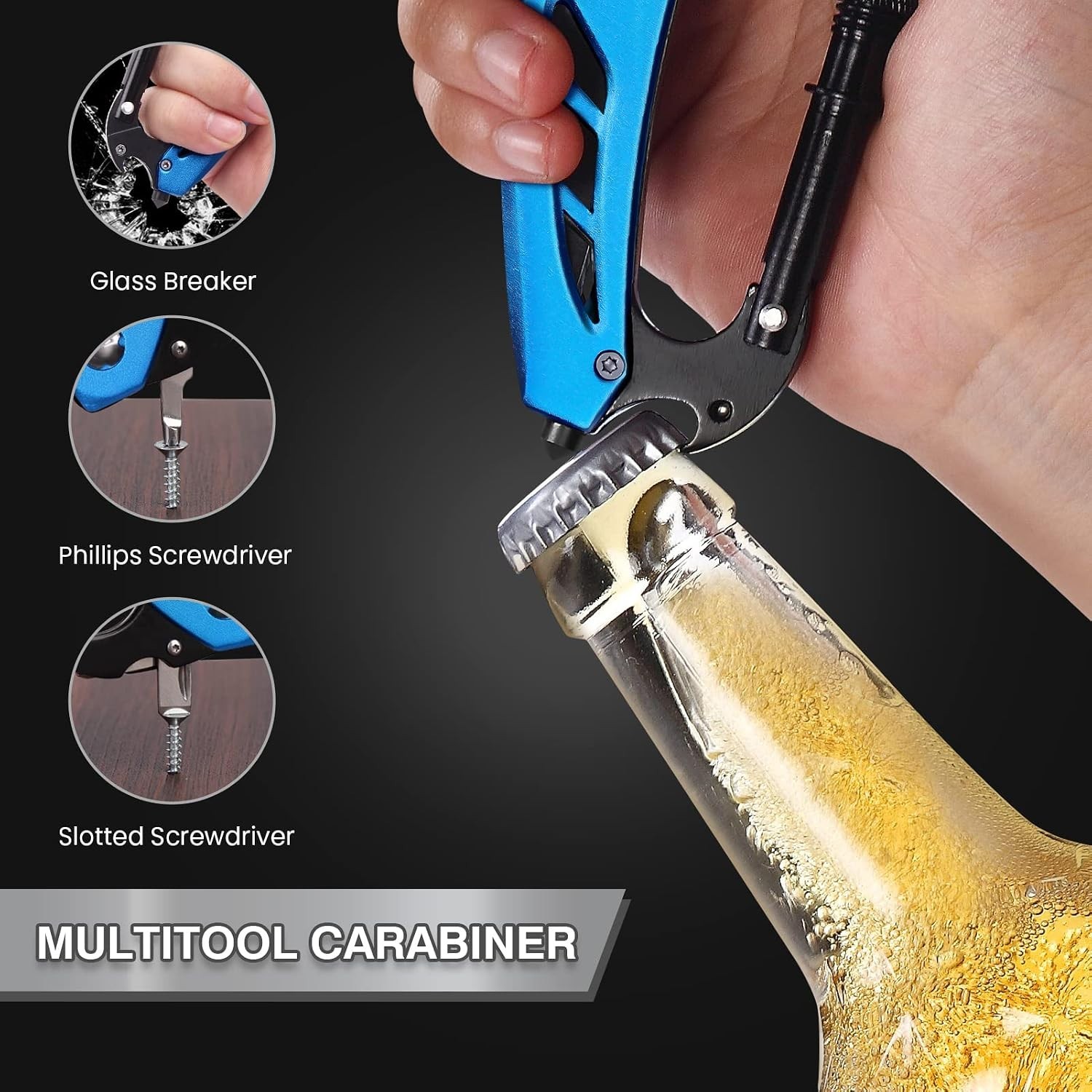Durable Stainless Steel Multitool Carabiner – 6 Functions for Camping & Hiking