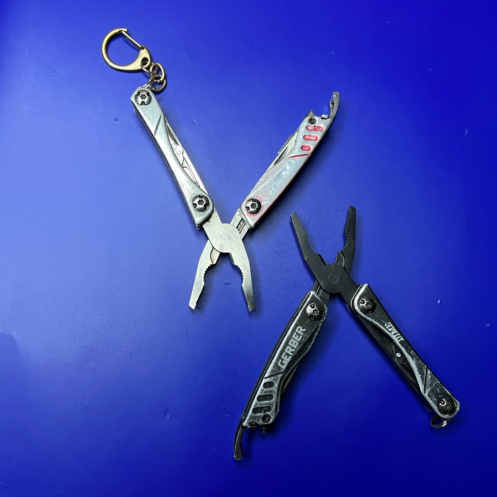 Lot of 2 Gerber Dime Multi-Tools Small Keychain Pliers Knife File Scissors