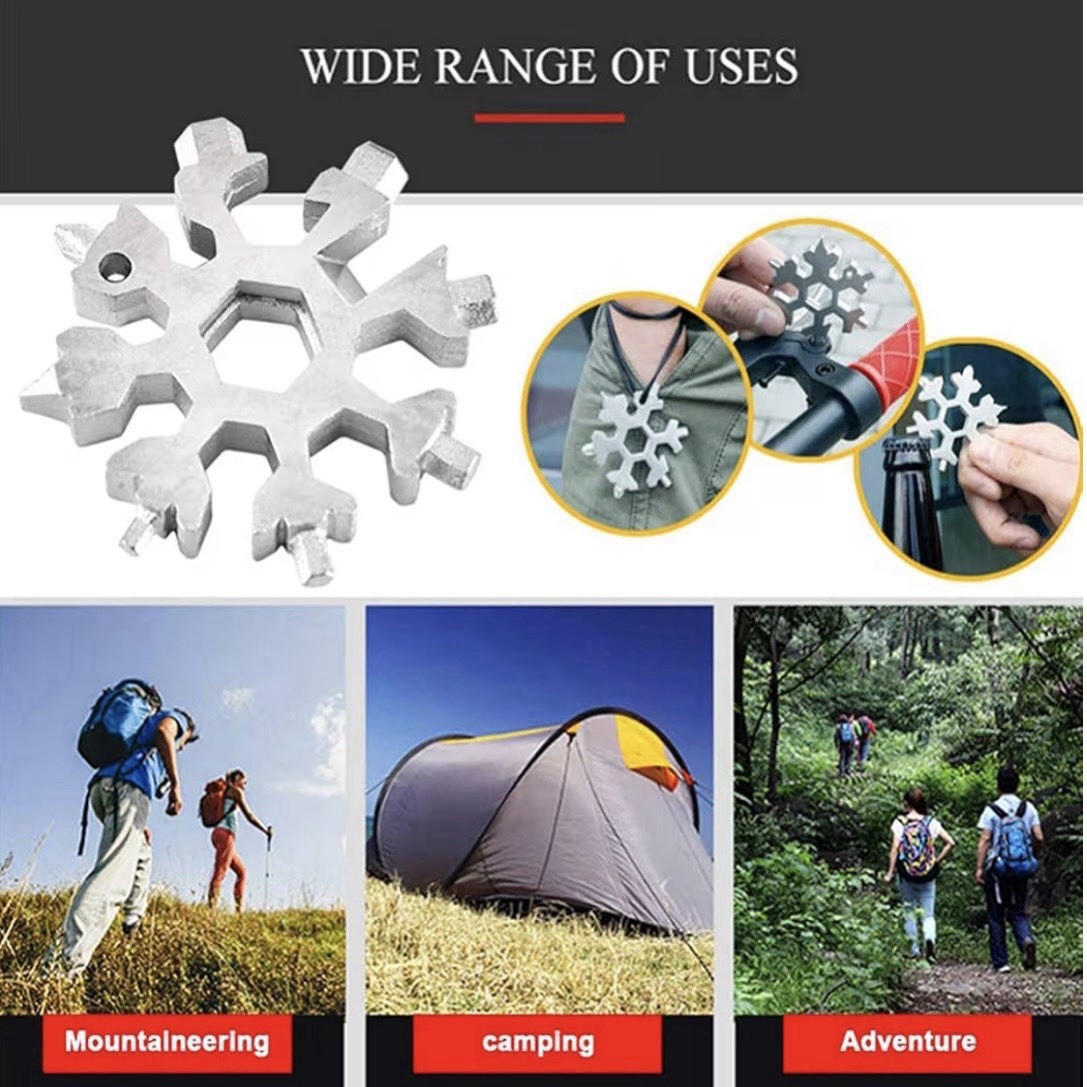 2 Pk 18-in-1 Snowflake Multi-Tool Stainless Steel Portable Screwdriver Keychain