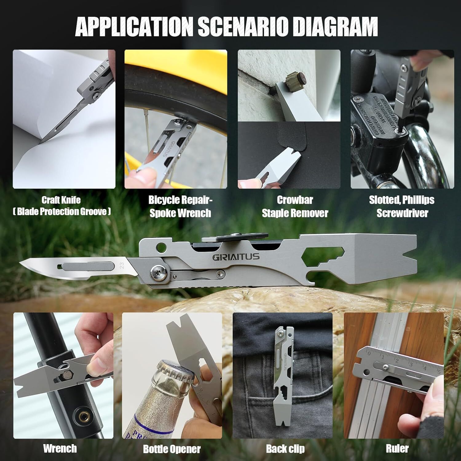 9 in 1Multitool Pry Tool with Small Pocket Knife EDC Pry Bar Opener Nail Puller