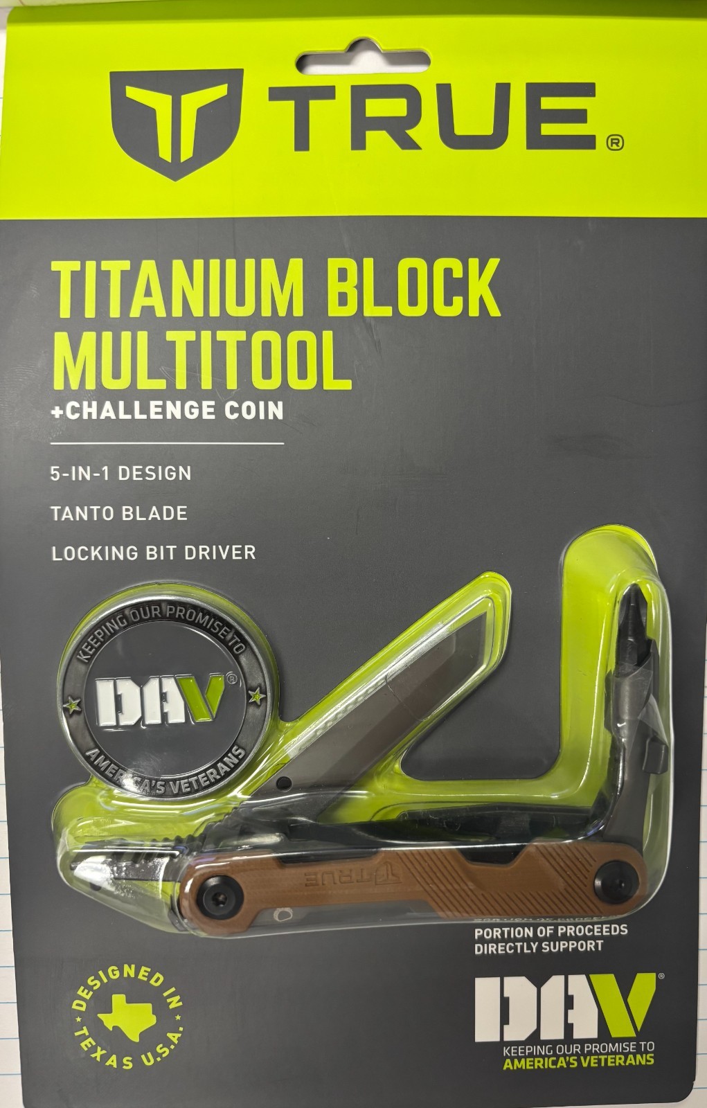 True Utility Titanium Block Multi Tool + Disabled American Veterans Coin