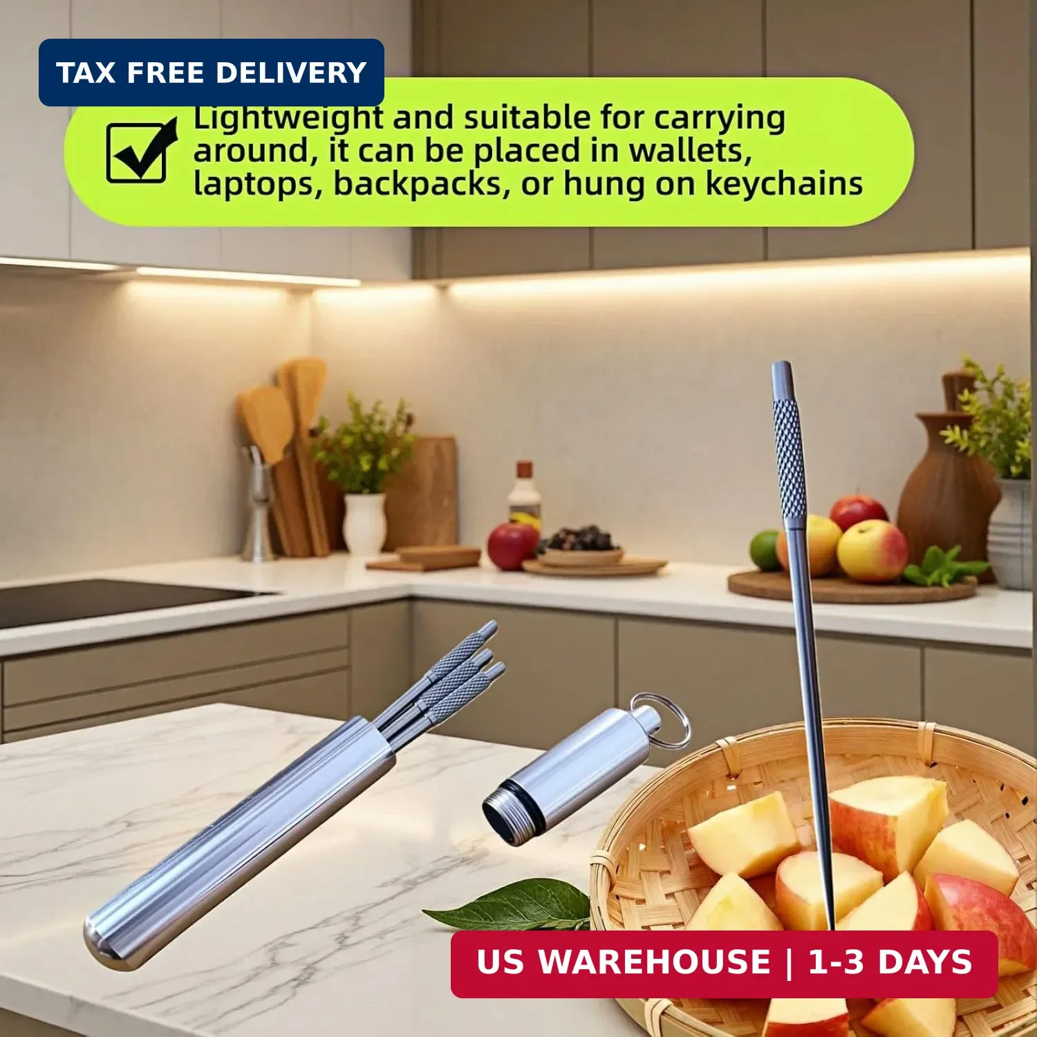4PCS Portable Mini Titanium Alloy Toothpicks With Stainless Steel Toothpick Hold
