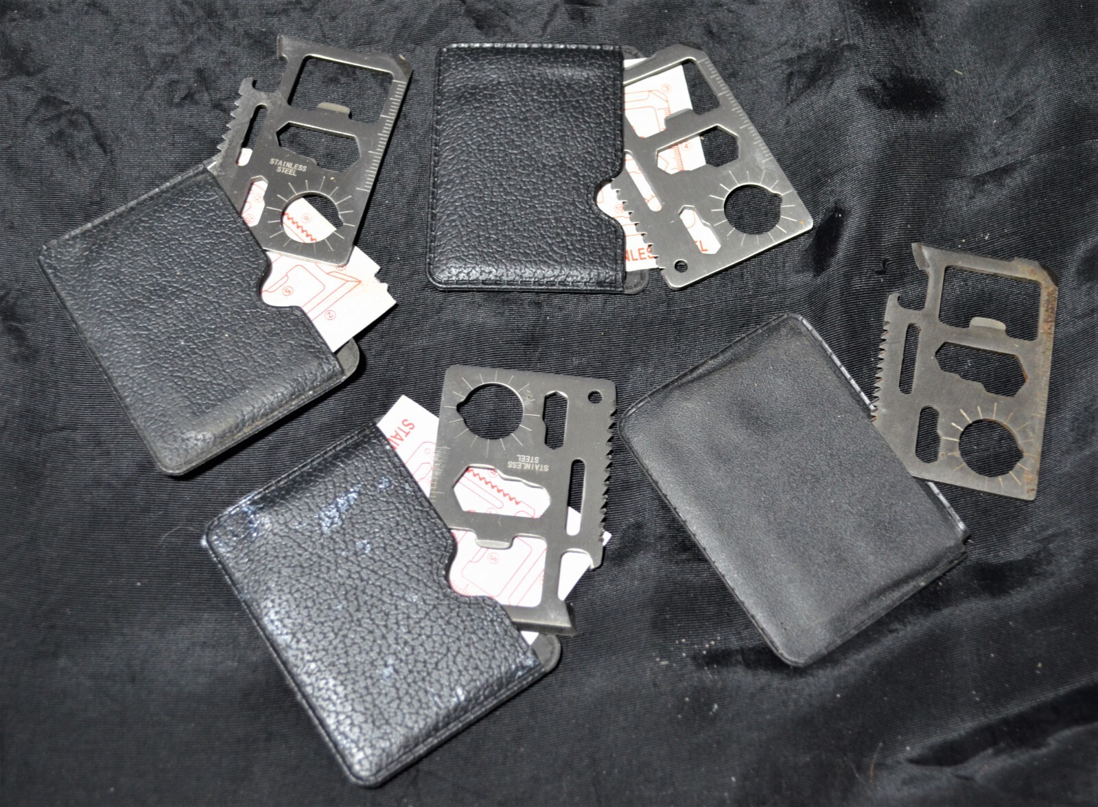 Lot of 4 Mini Wallet Multi Survival Tool in pouch Stainless Steel Thin 11 in 1