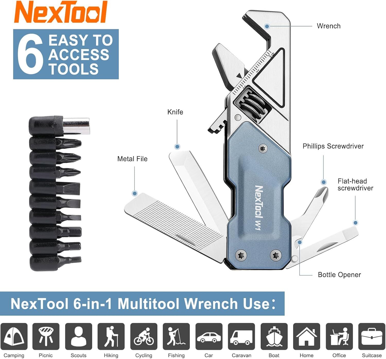 NexTool EDC Multi Tool, 6 in 1 Wrench Multitool with Knife, Flat/Phillips Scr…