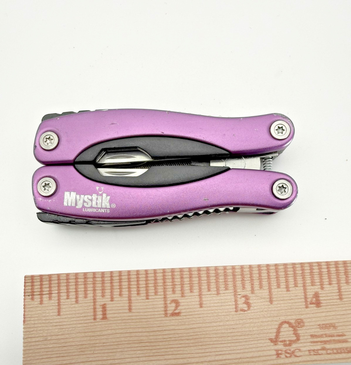 Mystik Multi Tool Pliers Knife Saw Screwdrivers File Purple Handle EDC